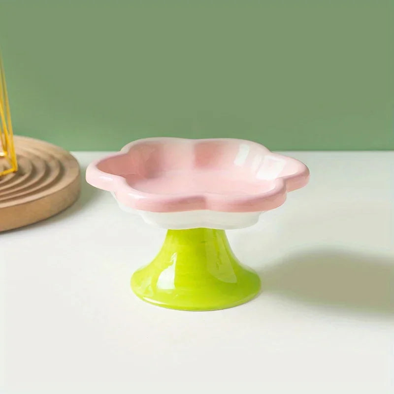 gamelle chat céramique fleur rose sur pied pour chat digestion optimale