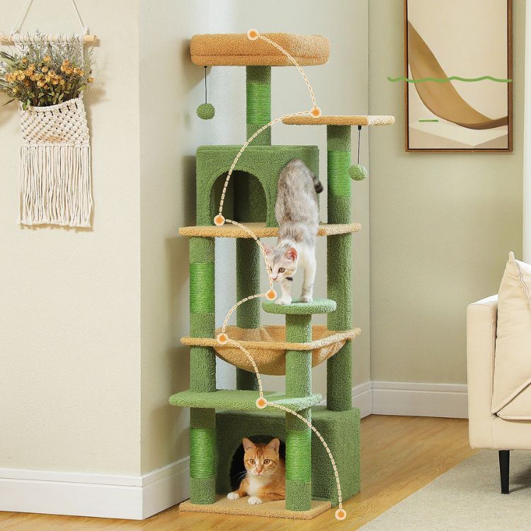 arbre a chat cactus avec perchoir maison et hamac pour plusieurs chats