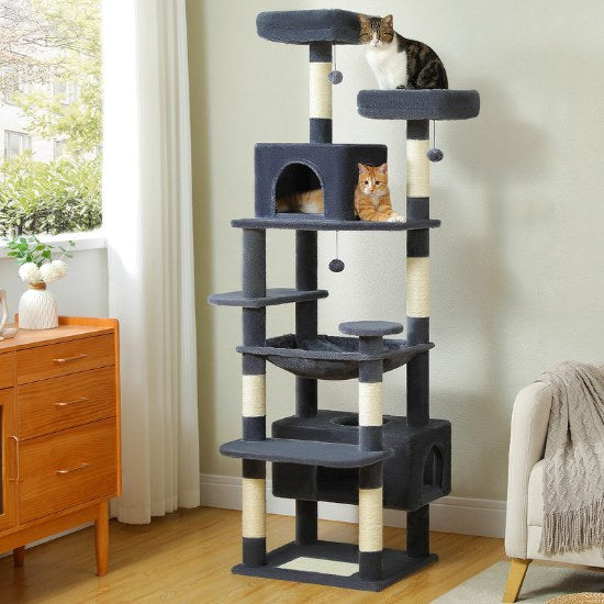 Arbre à chat xxl gris foncé et beige avec cordes en sisal résistantes