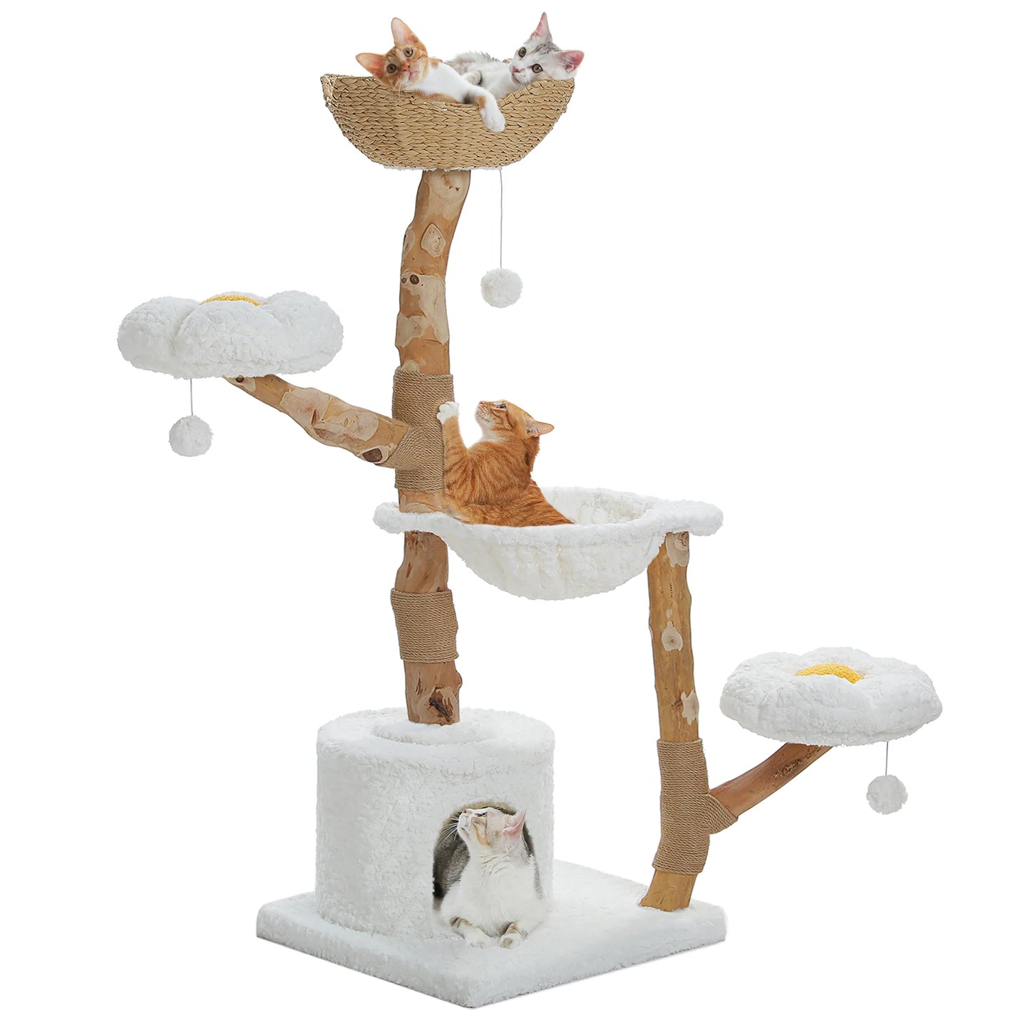 Arbre à chats bois flotté – panier en rotin - Cat-tree