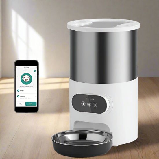 distributeur croquette chat avec wifi, 1 bol, application mobile et enregistreur vocal pour une alimentation précise et hygiénique