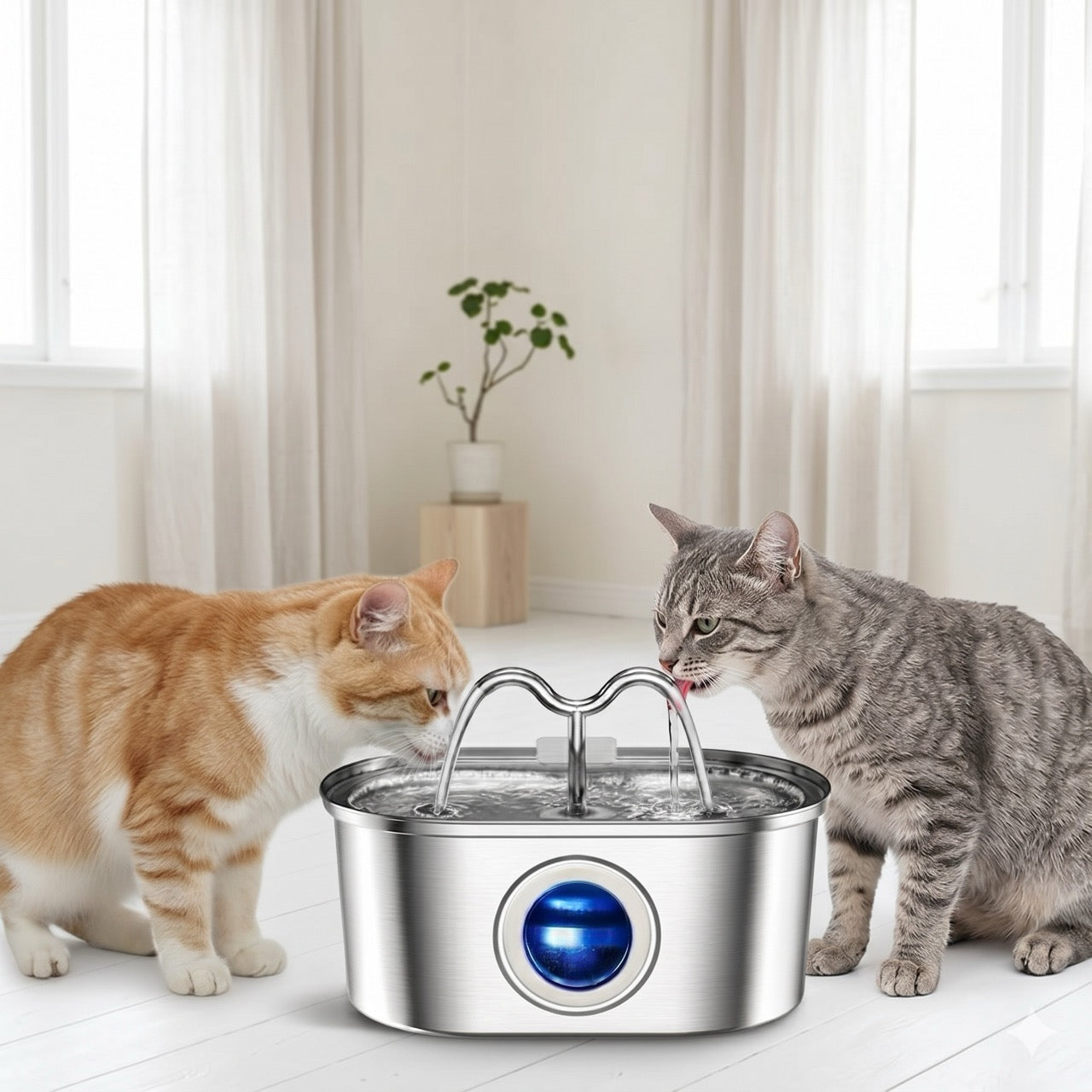 Fontaine à eau chat inox adaptée pour plusieurs chats