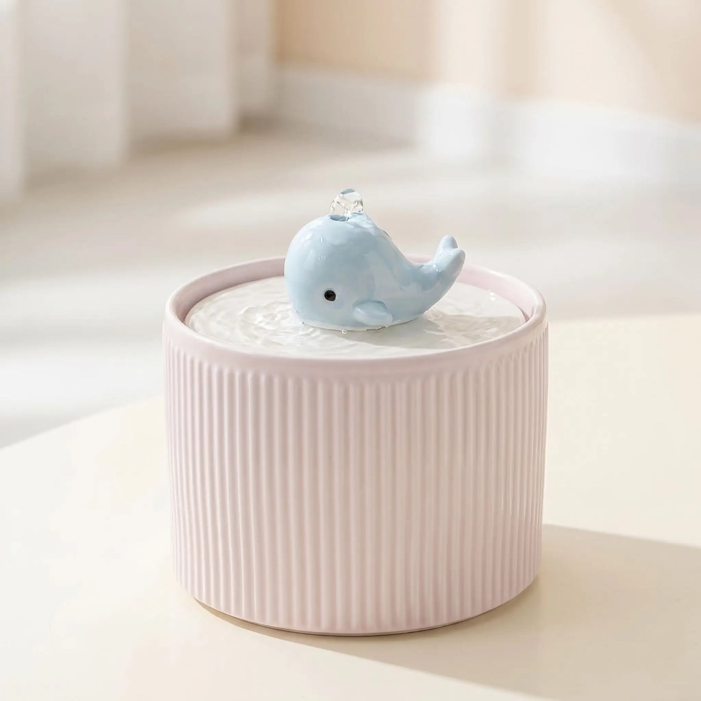 fontaine eau ceramique chat avec design baleine rose ultra-silencieuse 1L