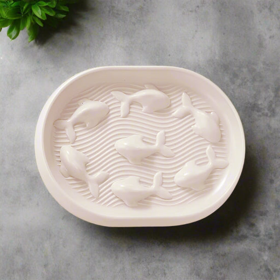 Gamelle anti-glouton chat blanc motif poisson obstacles digestion