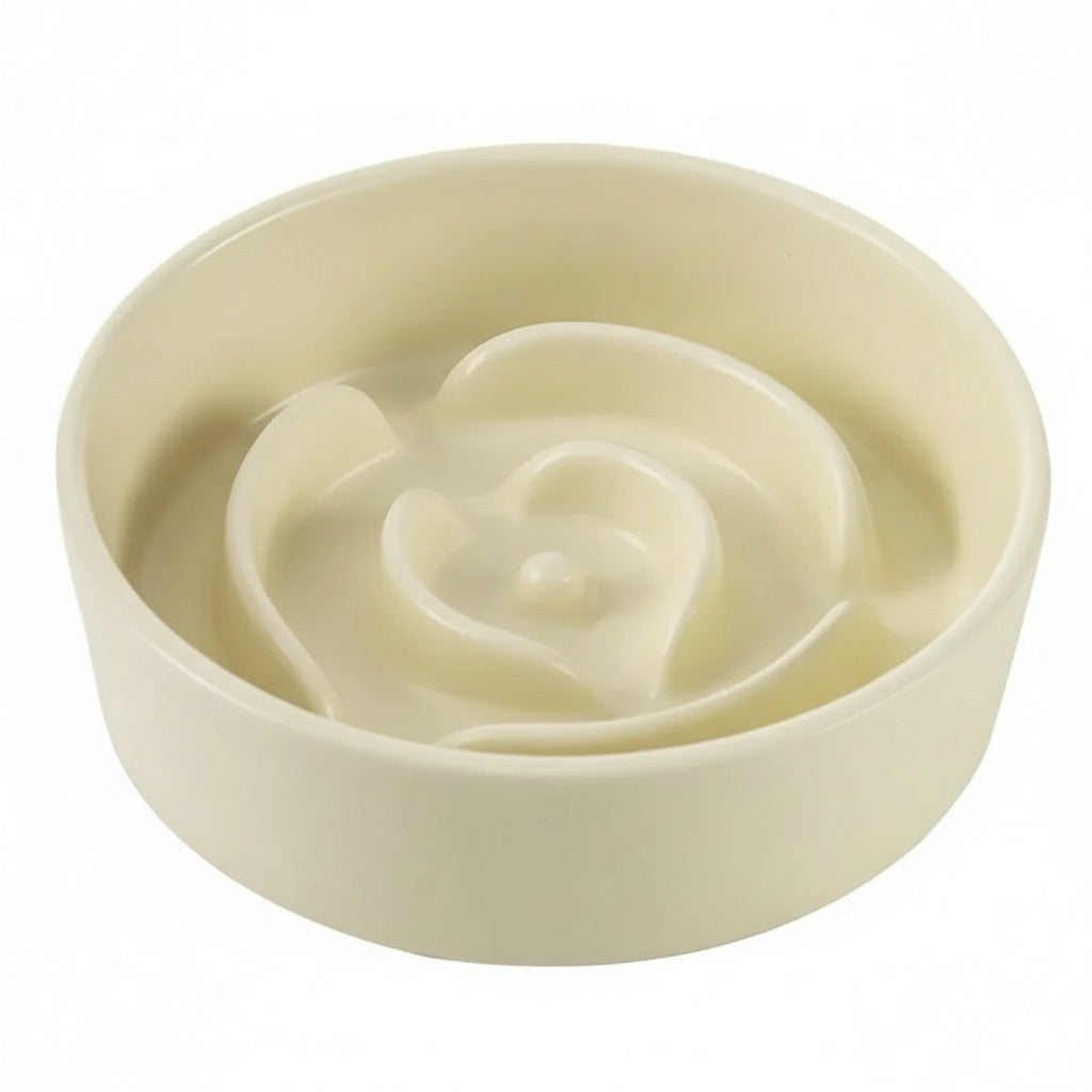 gamelle anti glouton chat en céramique design spirale fleur beige prévient les ballonnements
