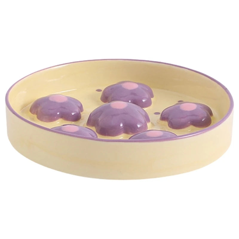 Gamelle anti glouton chat céramique fleurs violet