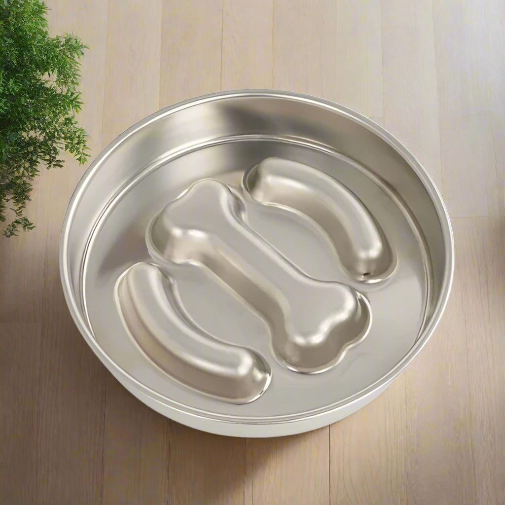 gamelle anti glouton chat en inox avec reliefs en forme d’os