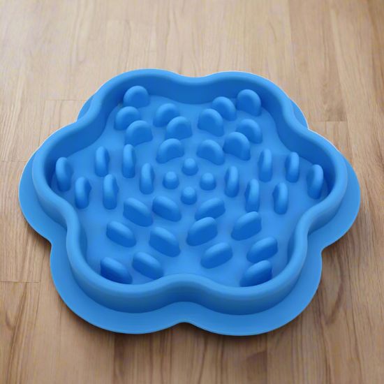 Gamelle anti glouton chat en silicone bleu design puzzle