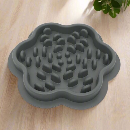 Gamelle anti glouton chat en silicone gris design puzzle
