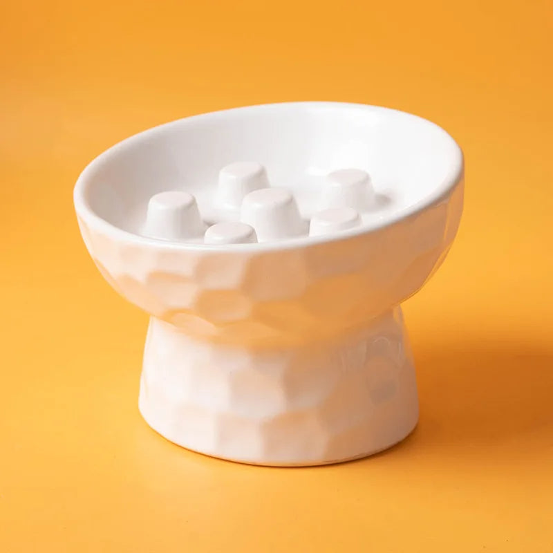 gamelle anti glouton pour chat en céramique blanche
