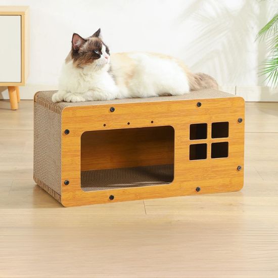 Griffoir pour chat en carton forme maison refuge anti stress