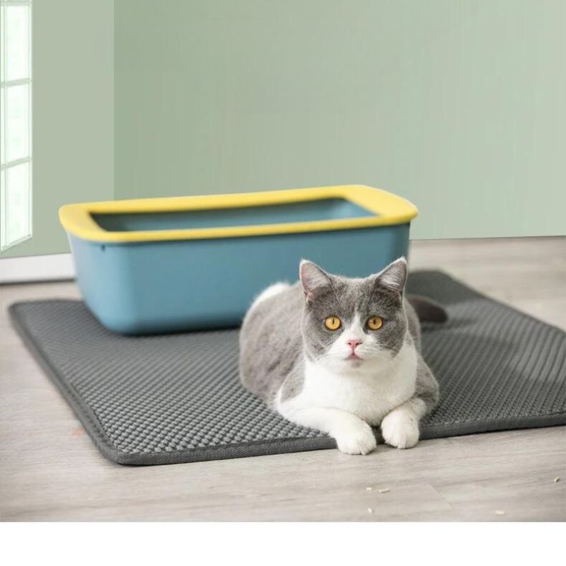 Tapis litière chat double couche imperméable gris
