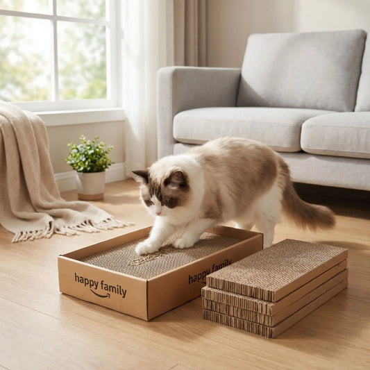 Griffoir carton pour chat avec lot de recharges en carton ondulé pour protéger les meubles et satisfaire l'instinct de griffage du chat