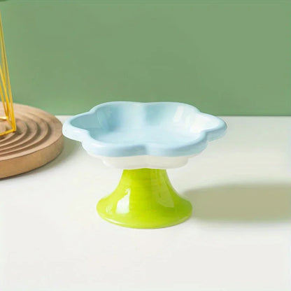 gamelle chat céramique fleur bleu design floral surélevé favorisant digestion et bien-être