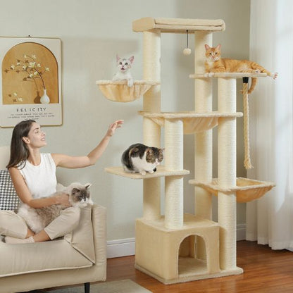 arbre a chat maine coon beige pour plusieurs chats