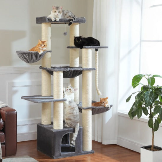 Arbre a chat maine coon gris avec griffoir corde sisal taille xxl