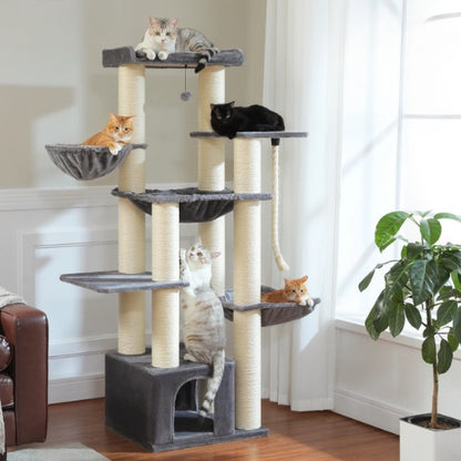 Arbre a chat maine coon gris avec griffoir corde sisal taille xxl