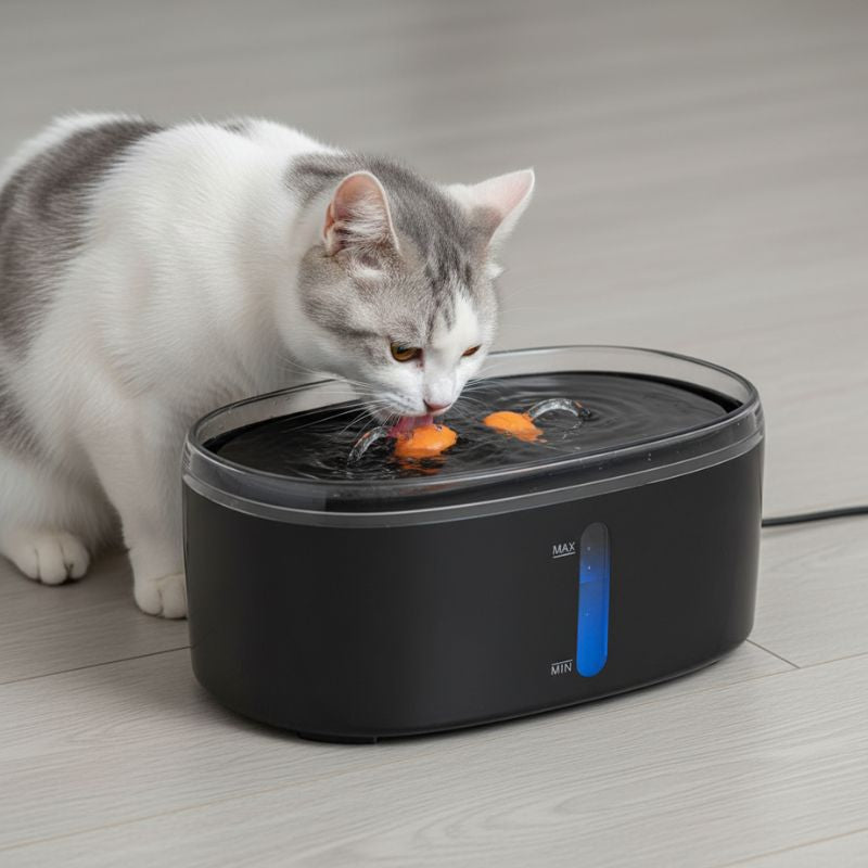 fontaine a eau chat avec filtre charbon design baleine avec chat buvant eau couleur noir