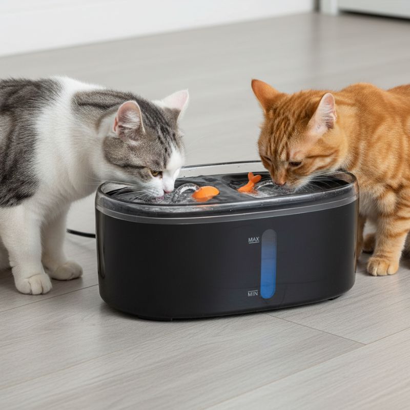 fontaine a eau chat avec filtre baleine deux chats buvant ensemble noir ultra silencieuse