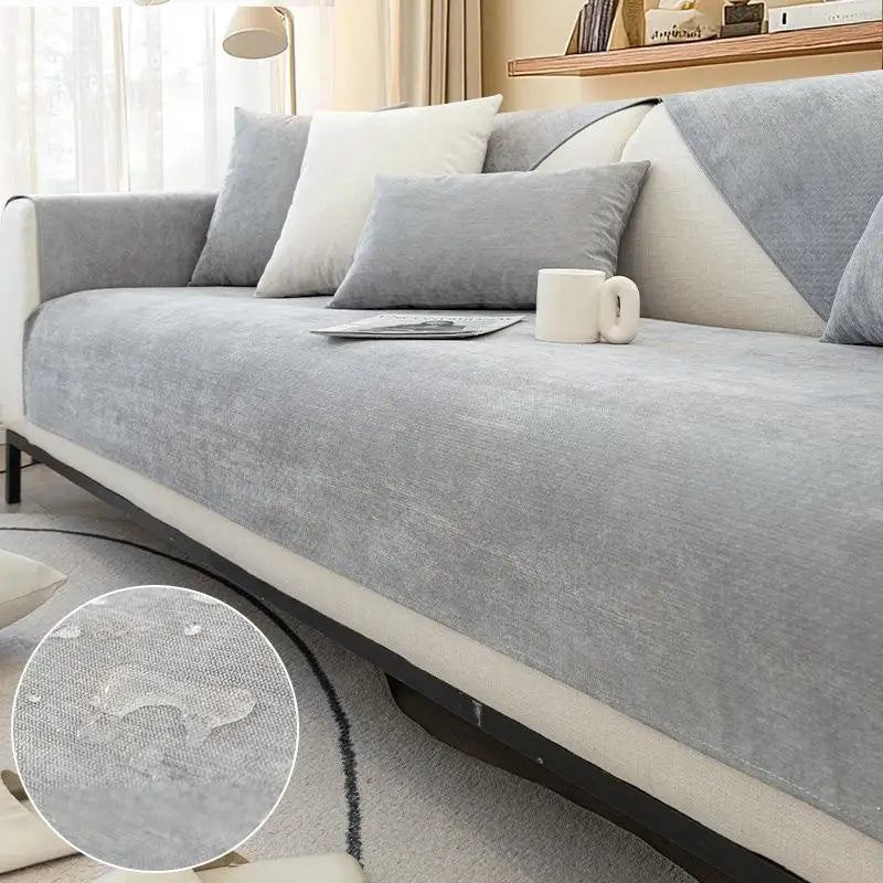 protection canapé chat anti-griffes gris imperméable chenille sur canapé trois places