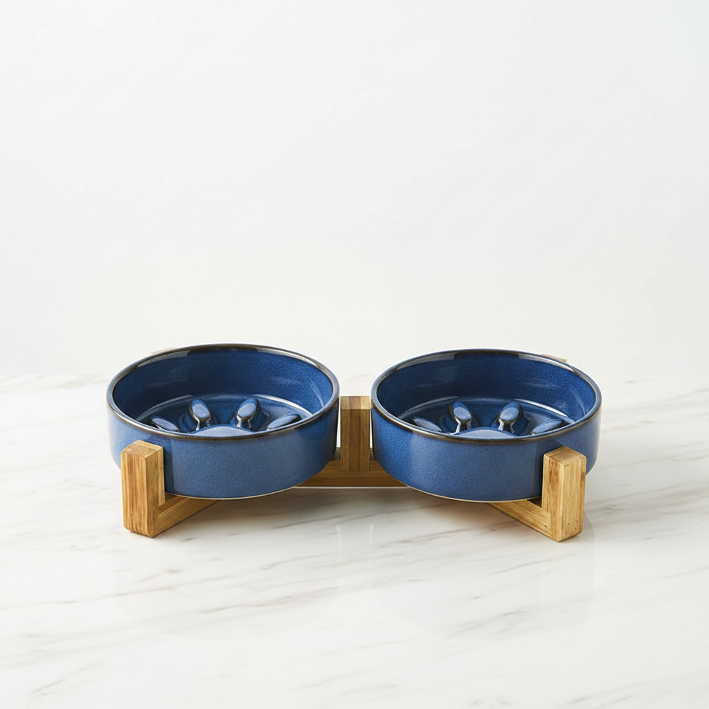 Gamelle anti glouton chat céramique avec support - PawBowl