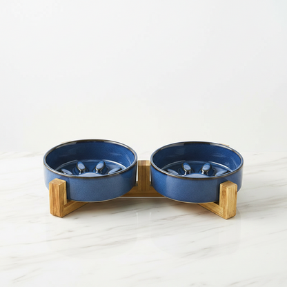 Gamelle anti glouton chat céramique avec support - PawBowl