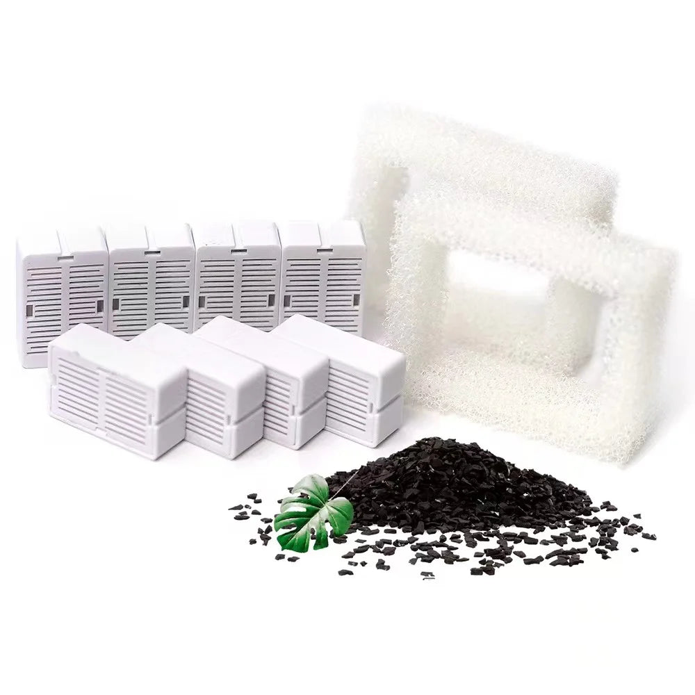 fontaine chat acier inoxydable hygiène optimale kit de recharges avec cartouches filtres mousse charbon actif pour purification de l'eau des chats