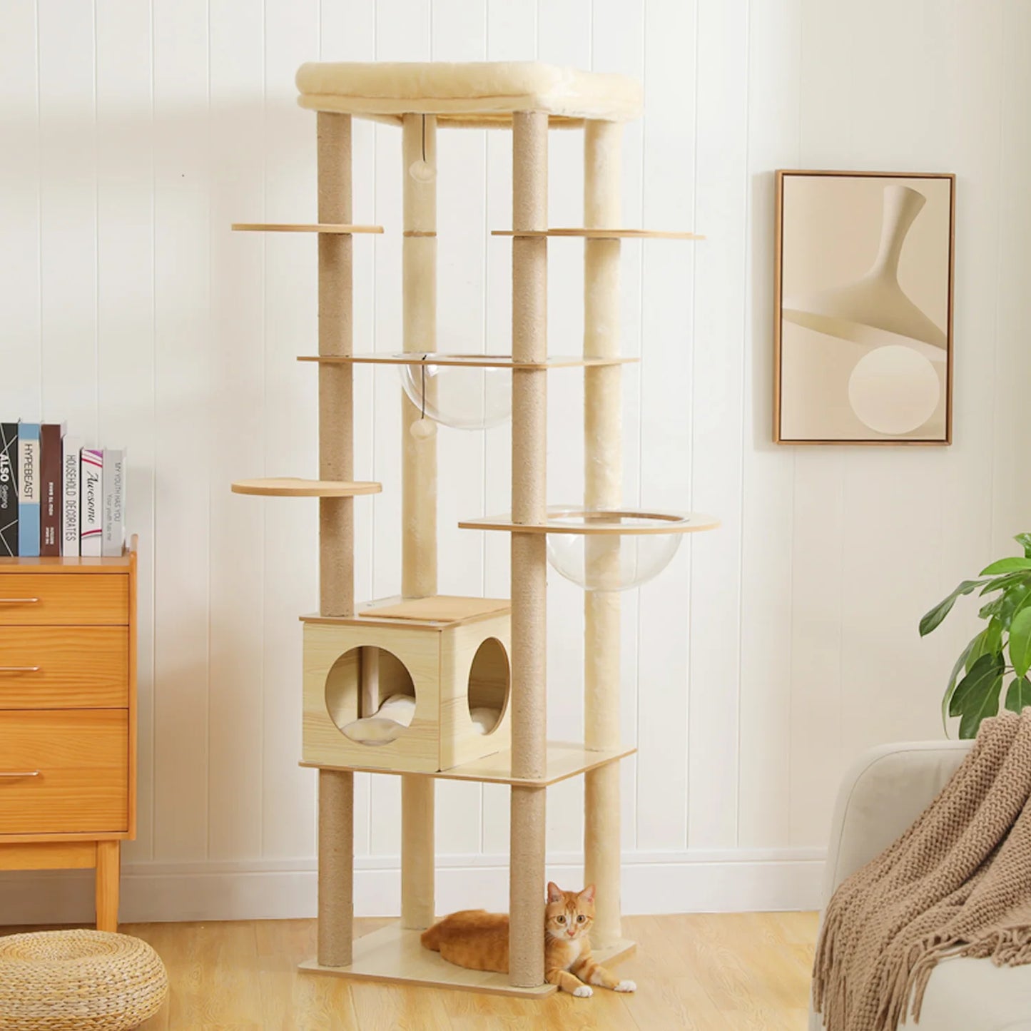 Arbre à chat bois design scandinave xxl avec lit large et maison conforable 