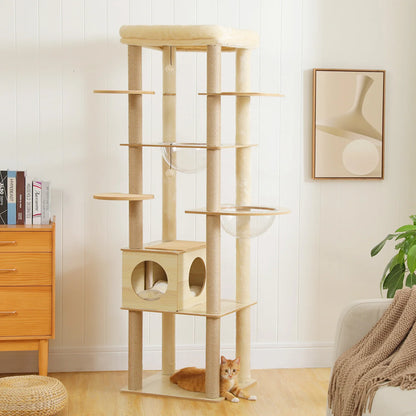 Arbre à chat bois design scandinave xxl avec lit large et maison conforable 
