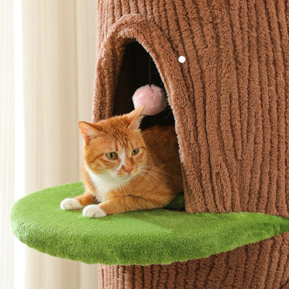 arbre a chat design grand tronc arbre avec niche ronde douce et espace repos chat