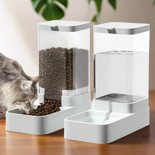 distributeur croquette chat avec chat mangeant, pour une alimentation autonome et régulière sans stress