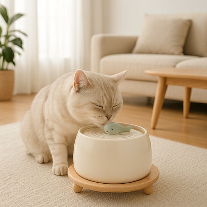 Fontaine à eau chat Céramique ultra-silencieuse avec design baleine incitant à boire plus et offrant une filtration efficace pour une hydratation saine et continue