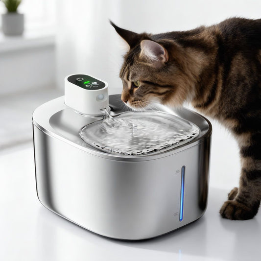 Fontaine a eau pour chat avec un chat avec batterie sans fil boit fontaine acier inoxydable