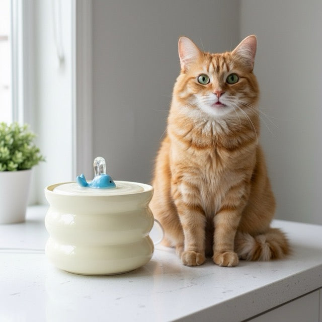 FONTAINE A EAU POUR CHAT CERAMIQUE - Ultra-Silencieuse Design Baleine - AquaWhale