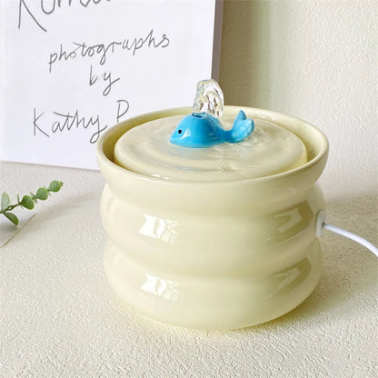 FONTAINE A EAU POUR CHAT CERAMIQUE - Ultra-Silencieuse Design Baleine - AquaWhale