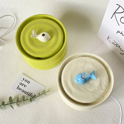 FONTAINE A EAU POUR CHAT CERAMIQUE - Ultra-Silencieuse Design Baleine - AquaWhale