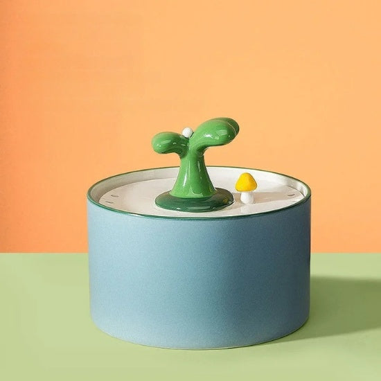 fontaine a eau pour chat ceramique silencieuse & hygiénique 1.5L avec bec en forme de pousse et accent champignon pour hydratation féline optimale
