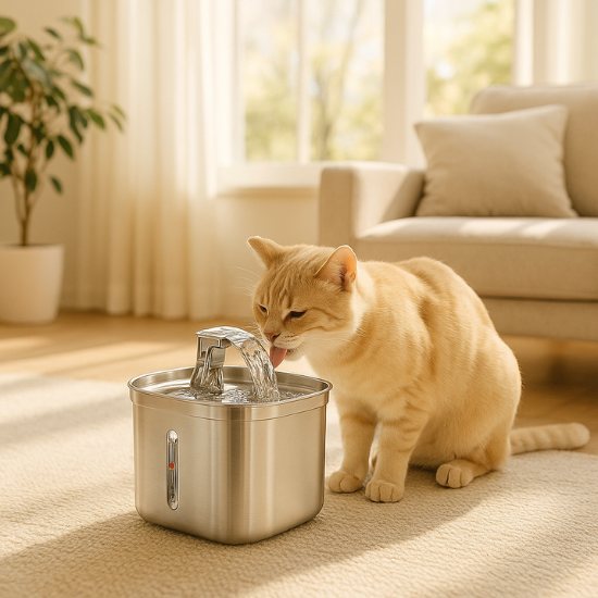 fontaine à eau pour chat en inox silencieuse triple filtration capacité 2l