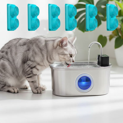 fontaine à eau pour chat sans électricité en inox avec capteur chat buvant eau pack avec 6 filtres inclus