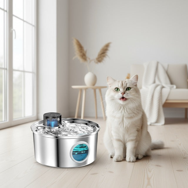 FONTAINE A EAU POUR CHAT - SANS FIL INOX - AquaPurr™