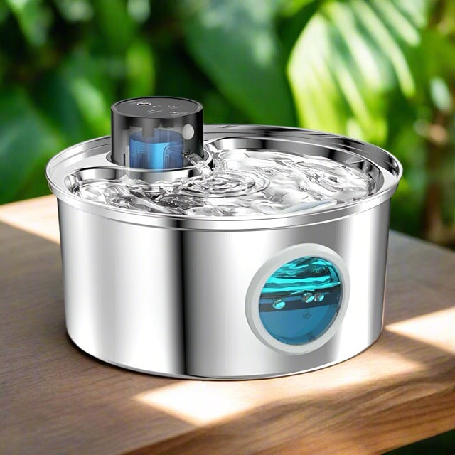 Fontaine a eau pour chat acier inoxydable capteur autonomie de 45 jours