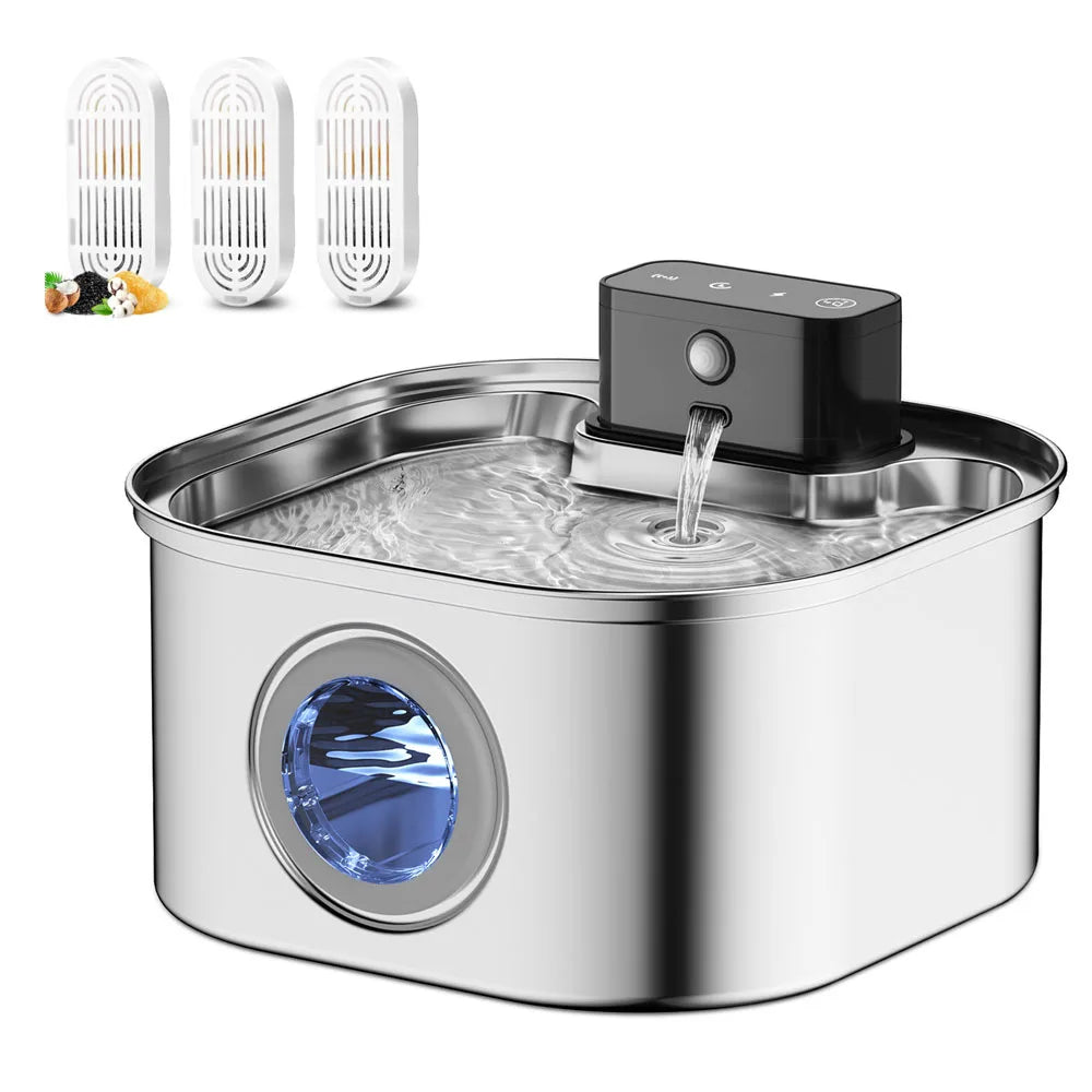 fontaine à eau pour chat sans fil en acier inoxydable avec filtres remplaçables