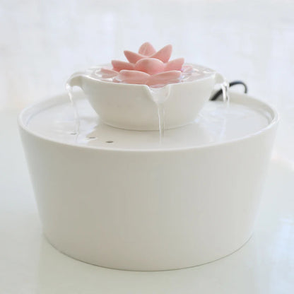 fontaine ceramique chat design fleur lotus rose en céramique eau fraiche