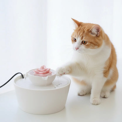 fontaine ceramique chat design fleur lotus rose hygienique qualité alimentaire hydratation optimale