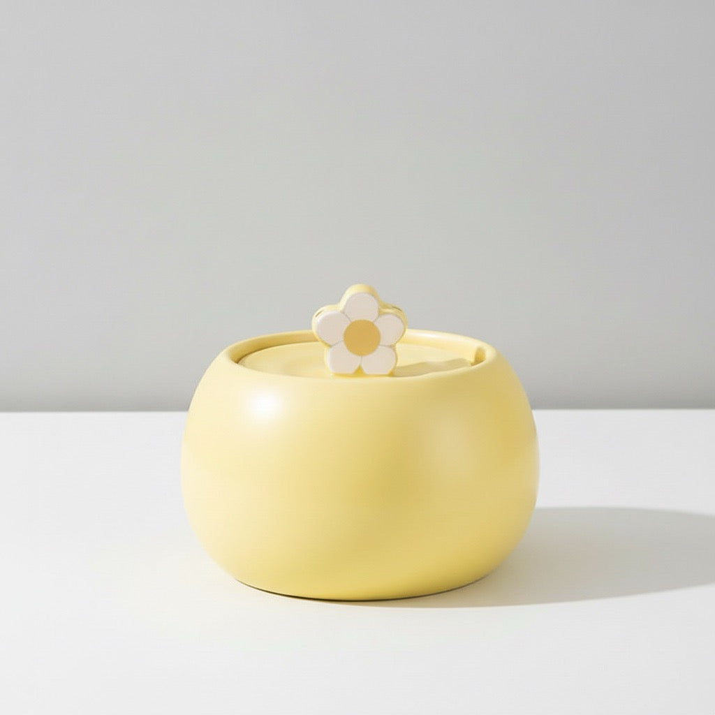 fontaine chat céramique marguerite pot rond jaune avec couvercle fleur