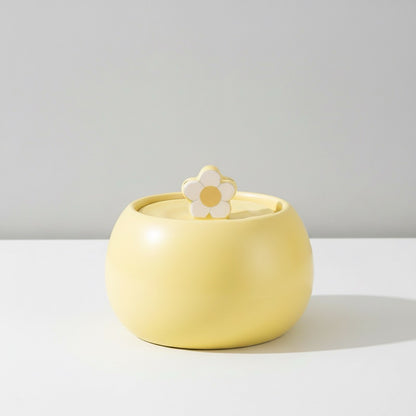 fontaine chat céramique marguerite pot rond jaune avec couvercle fleur