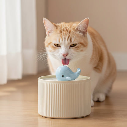 fontaine eau ceramique pour chat design baleine avec filtration eau fraiche et ultra silencieuse
