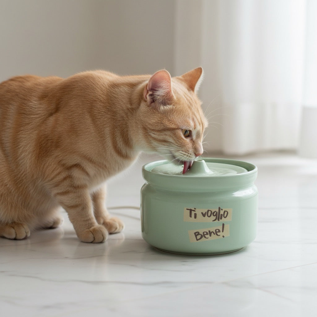 fontaine eau chat céramique silencieuse design vert chat buvant avec filtre charbon
