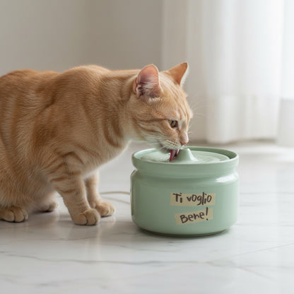 fontaine eau chat céramique silencieuse design vert chat buvant avec filtre charbon