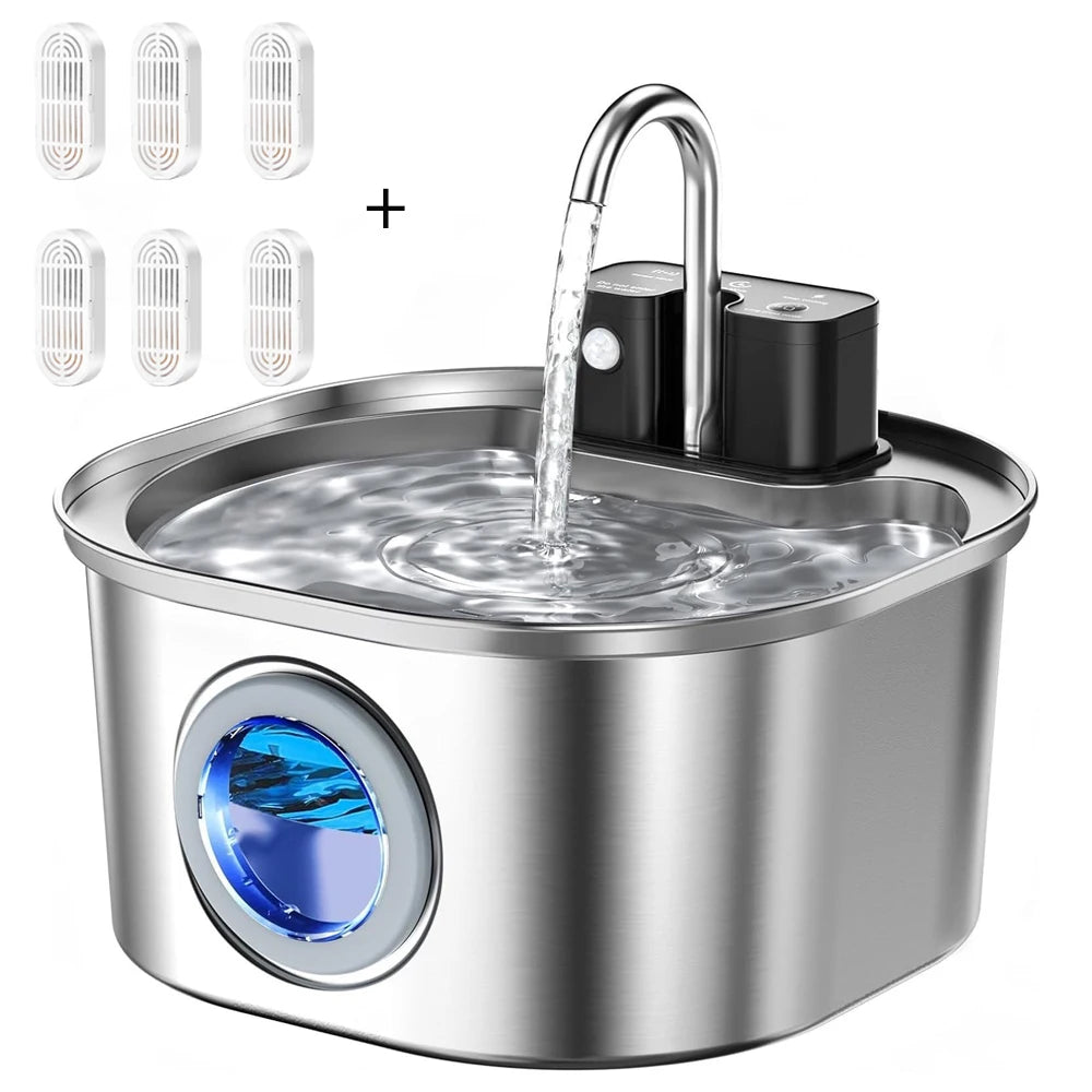 fontaine eau chat sans fil 100% inox avec batterie et filtres inclus